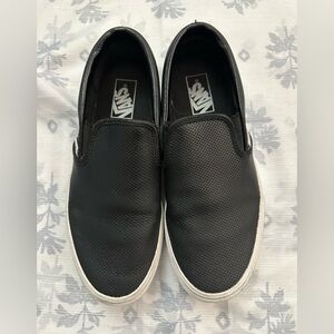 Vans Classic Slip-On Black Leather.Size 8M/9.5W